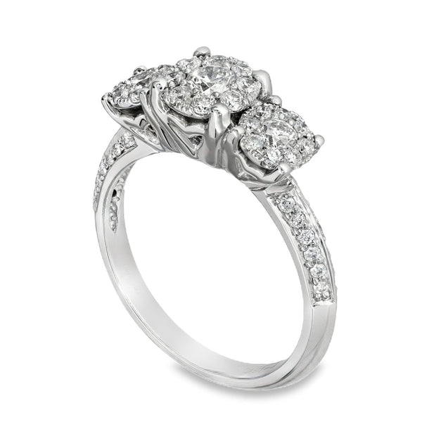 18ct White Gold Illusion-Set Diamond Cluster Ring - 0.75ct