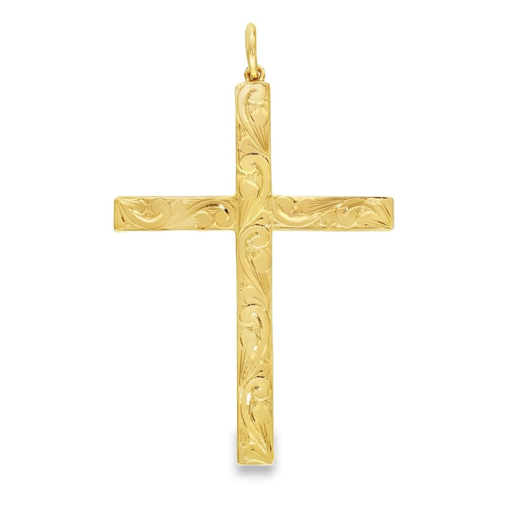 9ct Yellow Gold Engraved Cross Pendant - 38x53x2mm - 11.3g