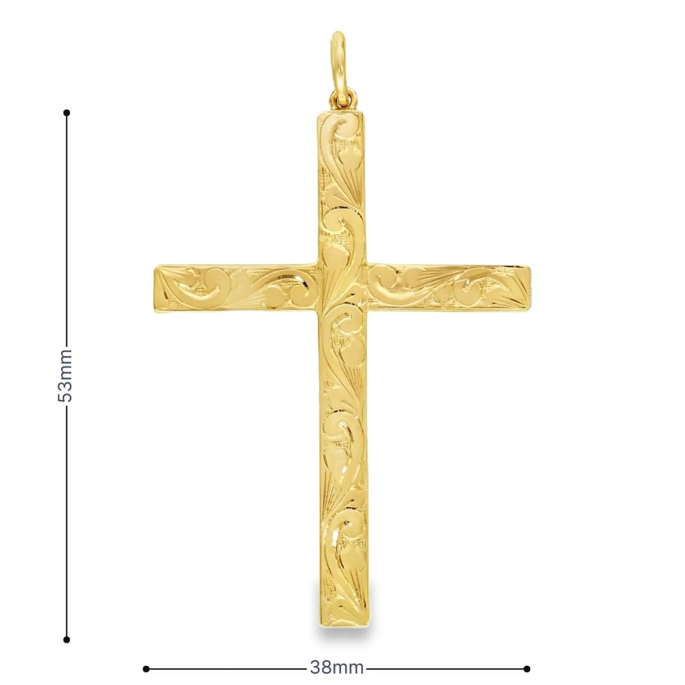 9ct Yellow Gold Engraved Cross Pendant - 38x53x2mm - 11.3g