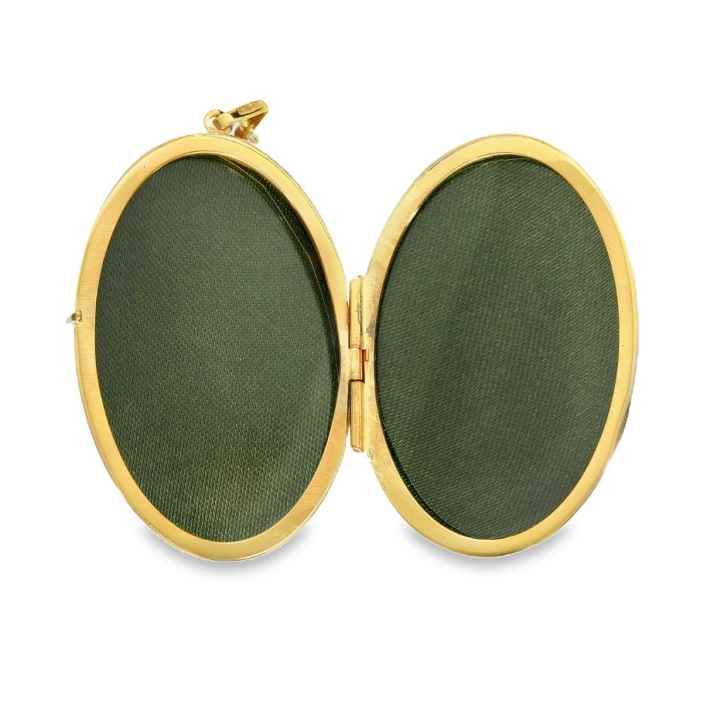 9ct Yellow Gold Flower & Feather Engraved Locket - 26x40x7.5mm