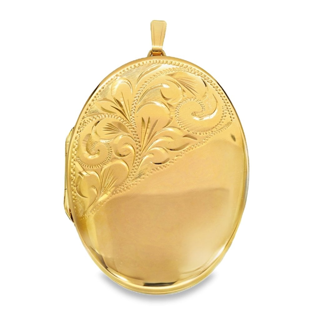 9ct Yellow Gold Large Feather Engraved Locket - 32x52x7mm -12.0g