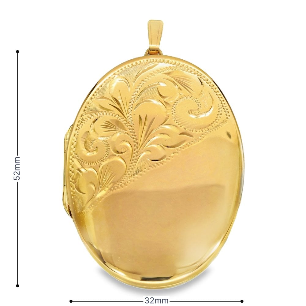 9ct Yellow Gold Large Feather Engraved Locket - 32x52x7mm -12.0g