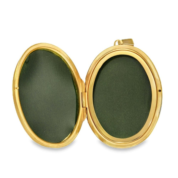 9ct Yellow Gold Large Feather Engraved Locket - 32x52x7mm -12.0g