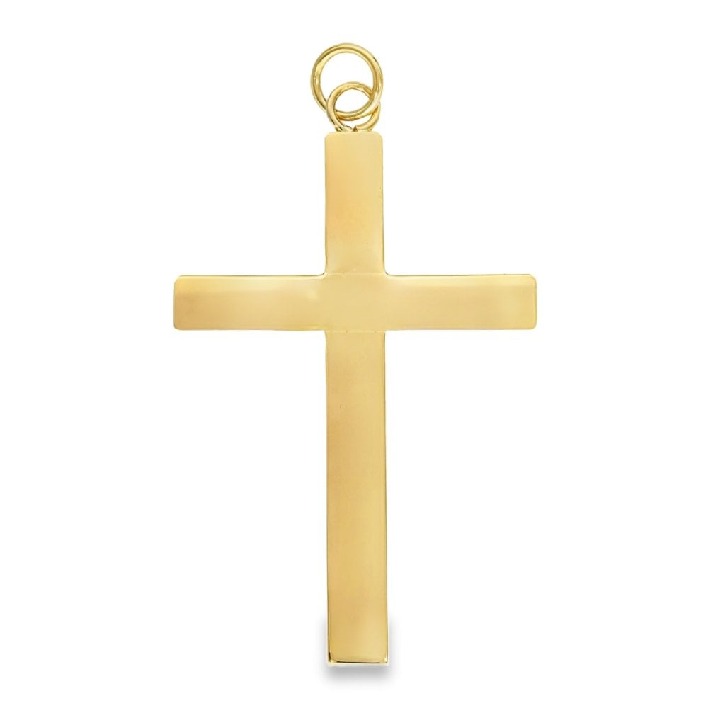 9ct Yellow Gold Heart & Feather Cross Pendant - 33x50x3mm - 5.6g