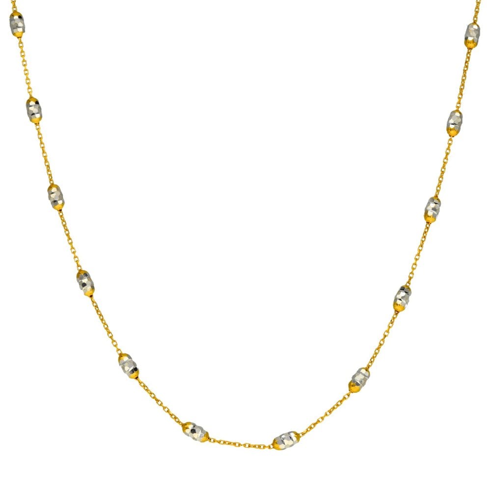 9ct Yellow & White Gold Trace & Faceted Bead Necklace - 17"