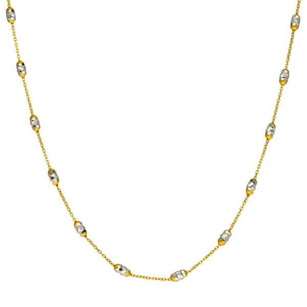 9ct Yellow & White Gold Trace & Faceted Bead Necklace - 17"