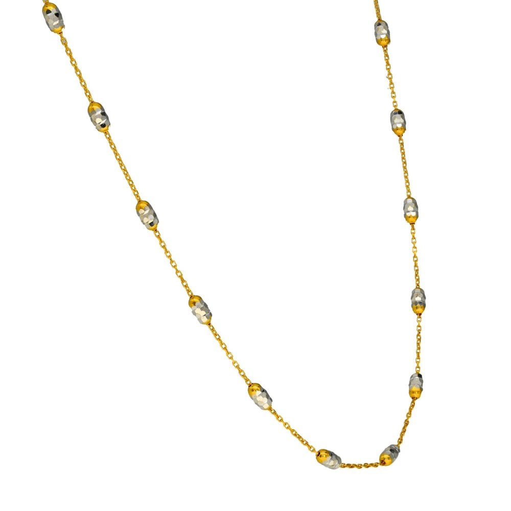 9ct Yellow & White Gold Trace & Faceted Bead Necklace - 17"