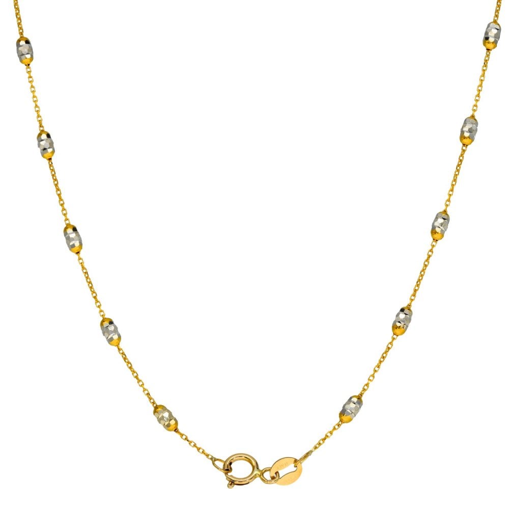 9ct Yellow & White Gold Trace & Faceted Bead Necklace - 17"