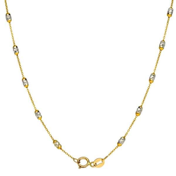 9ct Yellow & White Gold Trace & Faceted Bead Necklace - 17"