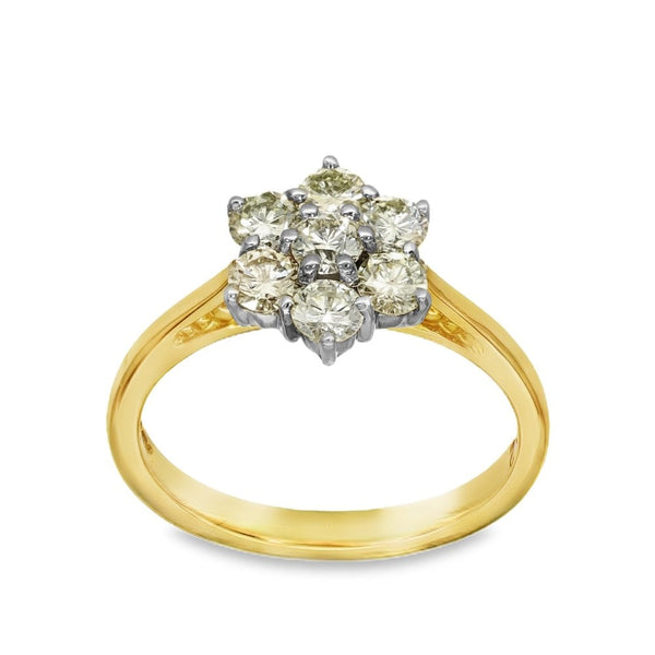18ct Yellow Gold Diamond Daisy Cluster Ring - Size O - 1.02ct
