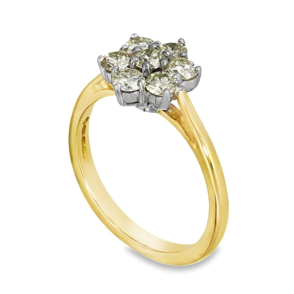 18ct Yellow Gold Diamond Daisy Cluster Ring - Size O - 1.02ct