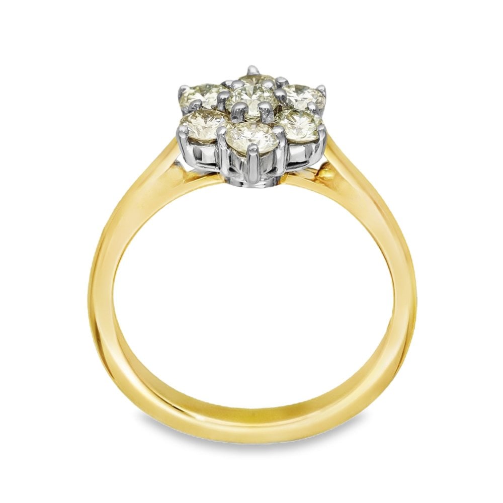 18ct Yellow Gold Diamond Daisy Cluster Ring - Size O - 1.02ct