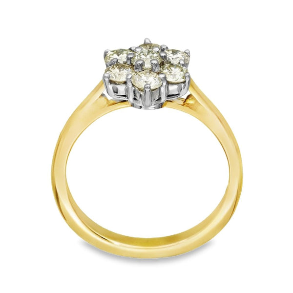 18ct Yellow Gold Diamond Daisy Cluster Ring - Size O - 1.02ct