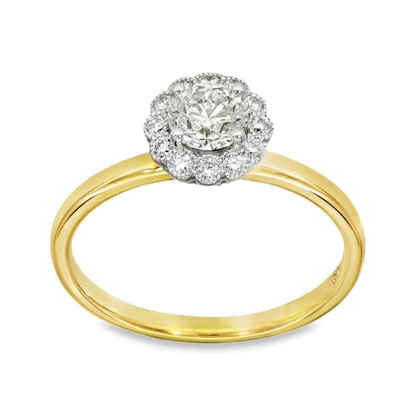 18ct Yellow Gold Diamond Cluster Ring - Size M - 0.66ct
