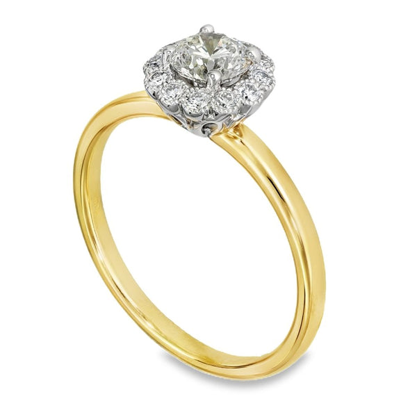 18ct Yellow Gold Diamond Cluster Ring - Size M - 0.66ct