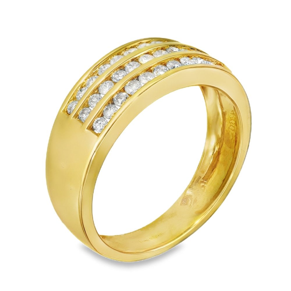 18ct Yellow Gold 3x Diamond Row Ring - Size M - 0.50ct