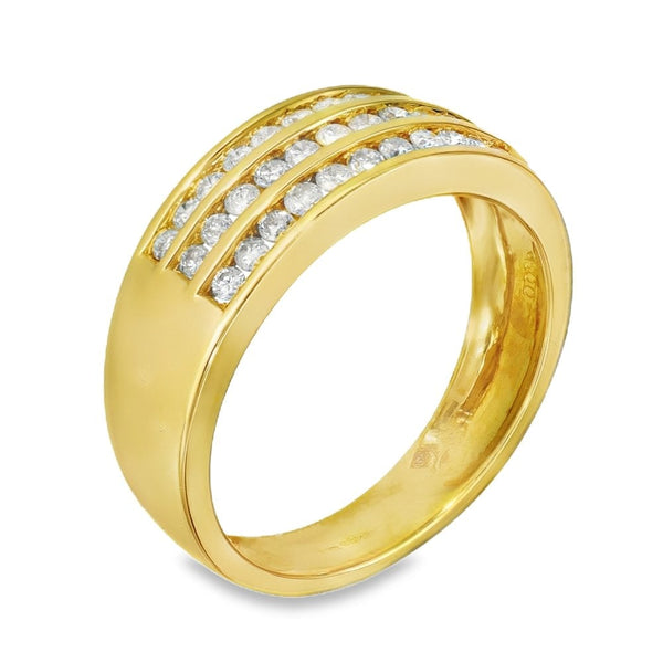 18ct Yellow Gold 3x Diamond Row Ring - Size M - 0.50ct