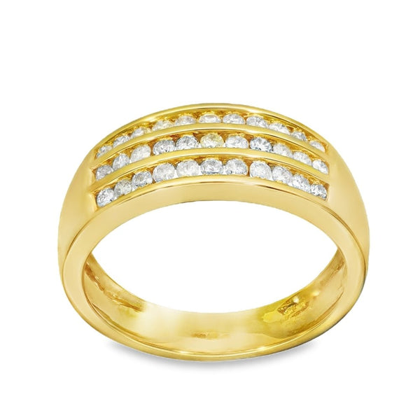 18ct Yellow Gold 3x Diamond Row Ring - Size M - 0.50ct