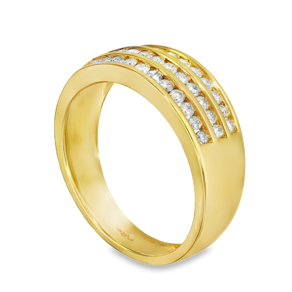 18ct Yellow Gold 3x Diamond Row Ring - Size M - 0.50ct