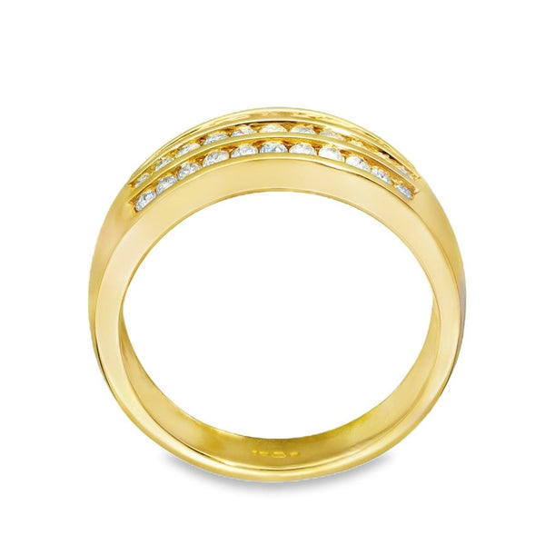 18ct Yellow Gold 3x Diamond Row Ring - Size M - 0.50ct