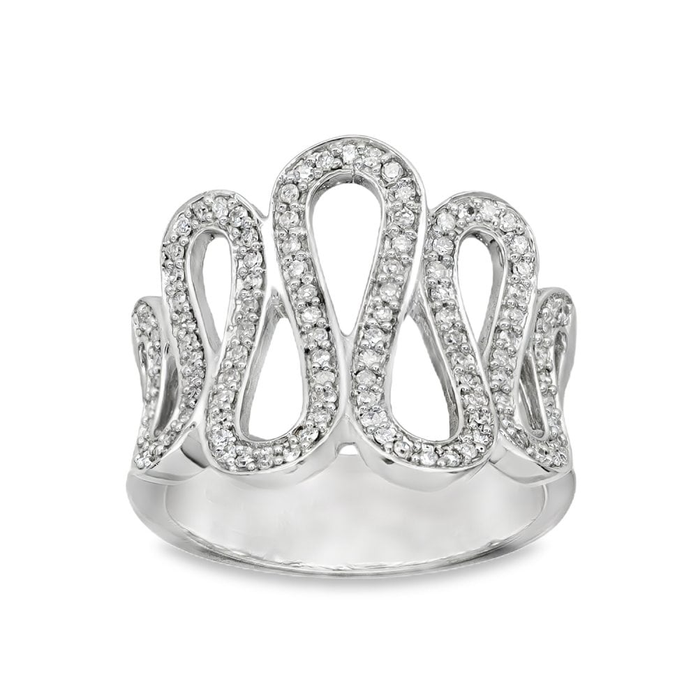 9ct White Gold Diamond Swirl Ring - Size N - 0.45ct