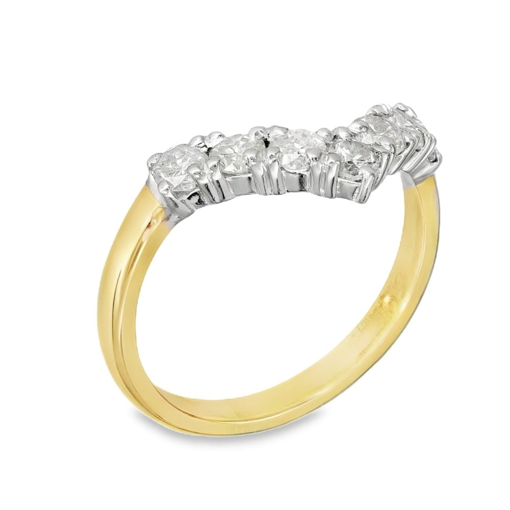 9ct Yellow Gold Diamond Wishbone Ring - Size M½ - 0.80ct