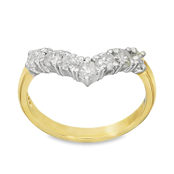 9ct Yellow Gold Diamond Wishbone Ring - Size M½ - 0.80ct