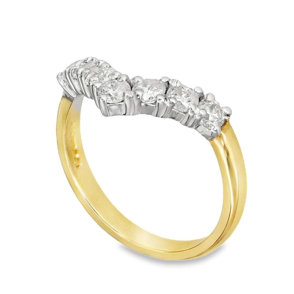 9ct Yellow Gold Diamond Wishbone Ring - Size M½ - 0.80ct