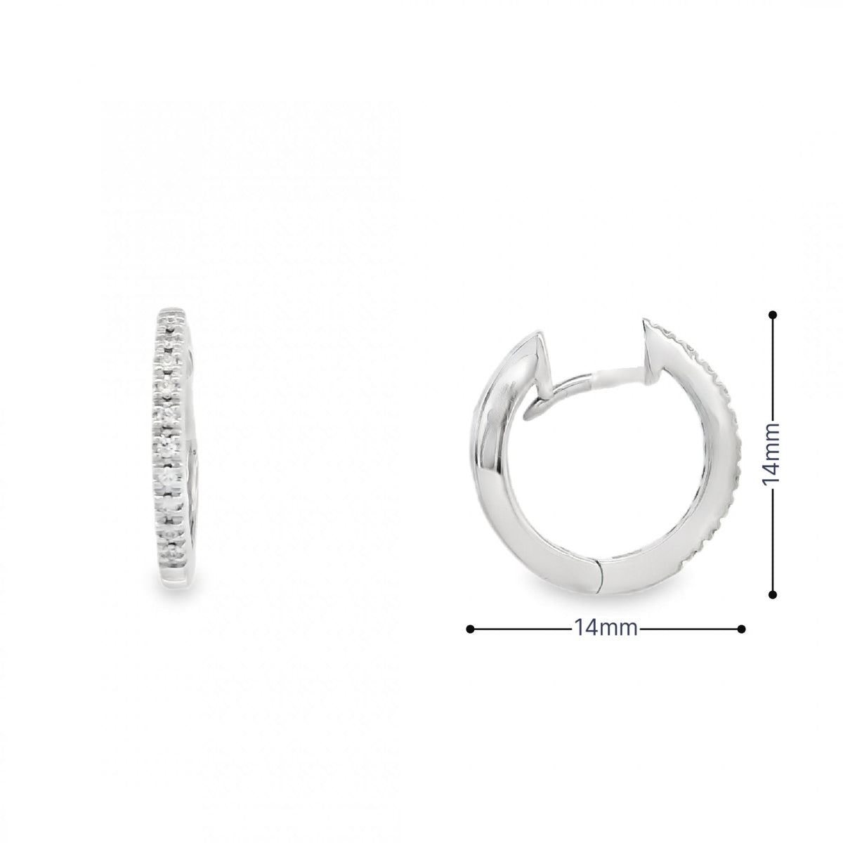 18ct White Gold Diamond Hoop Earrings - 14x14mm - 0.12ct