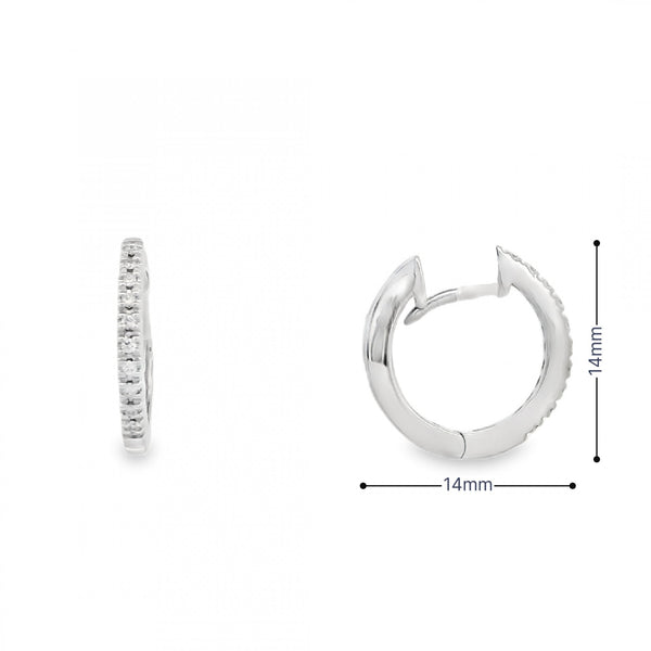 18ct White Gold Diamond Hoop Earrings - 14x14mm - 0.12ct