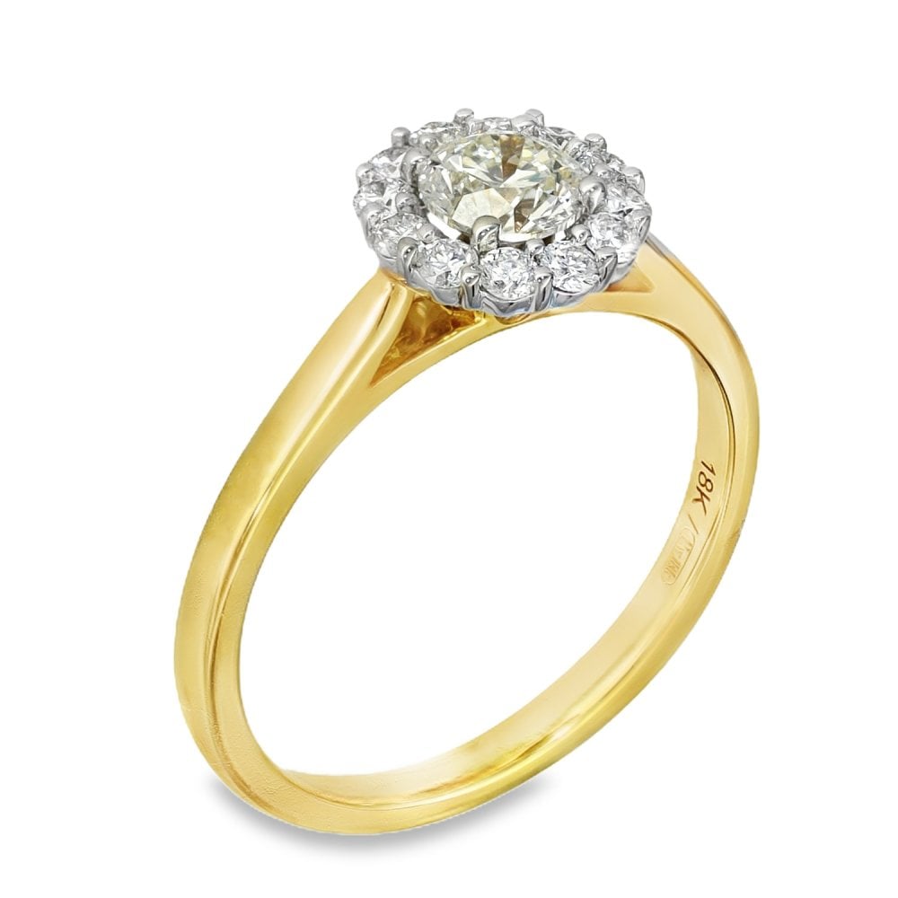 18ct Yellow Gold Diamond Cluster Ring - Size M½ - 0.80ct