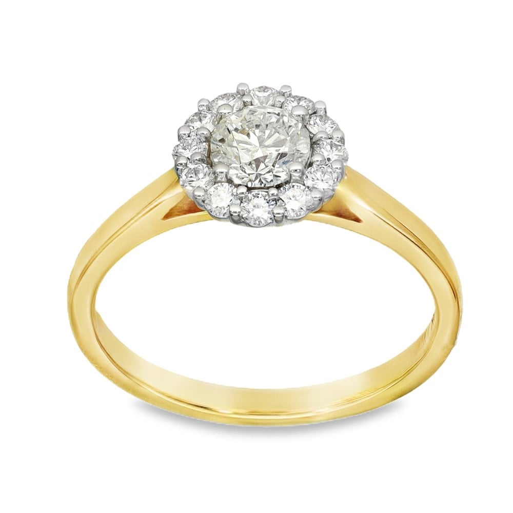 18ct Yellow Gold Diamond Cluster Ring - Size M½ - 0.80ct