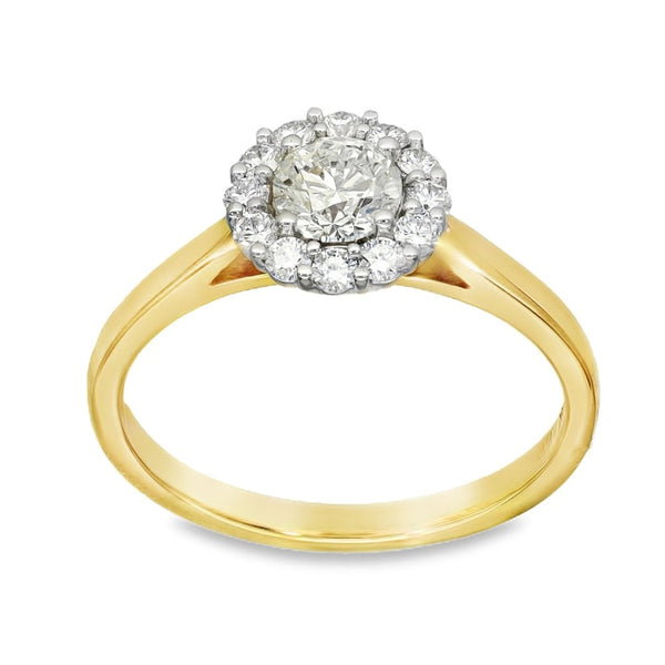 18ct Yellow Gold Diamond Cluster Ring - Size M½ - 0.80ct