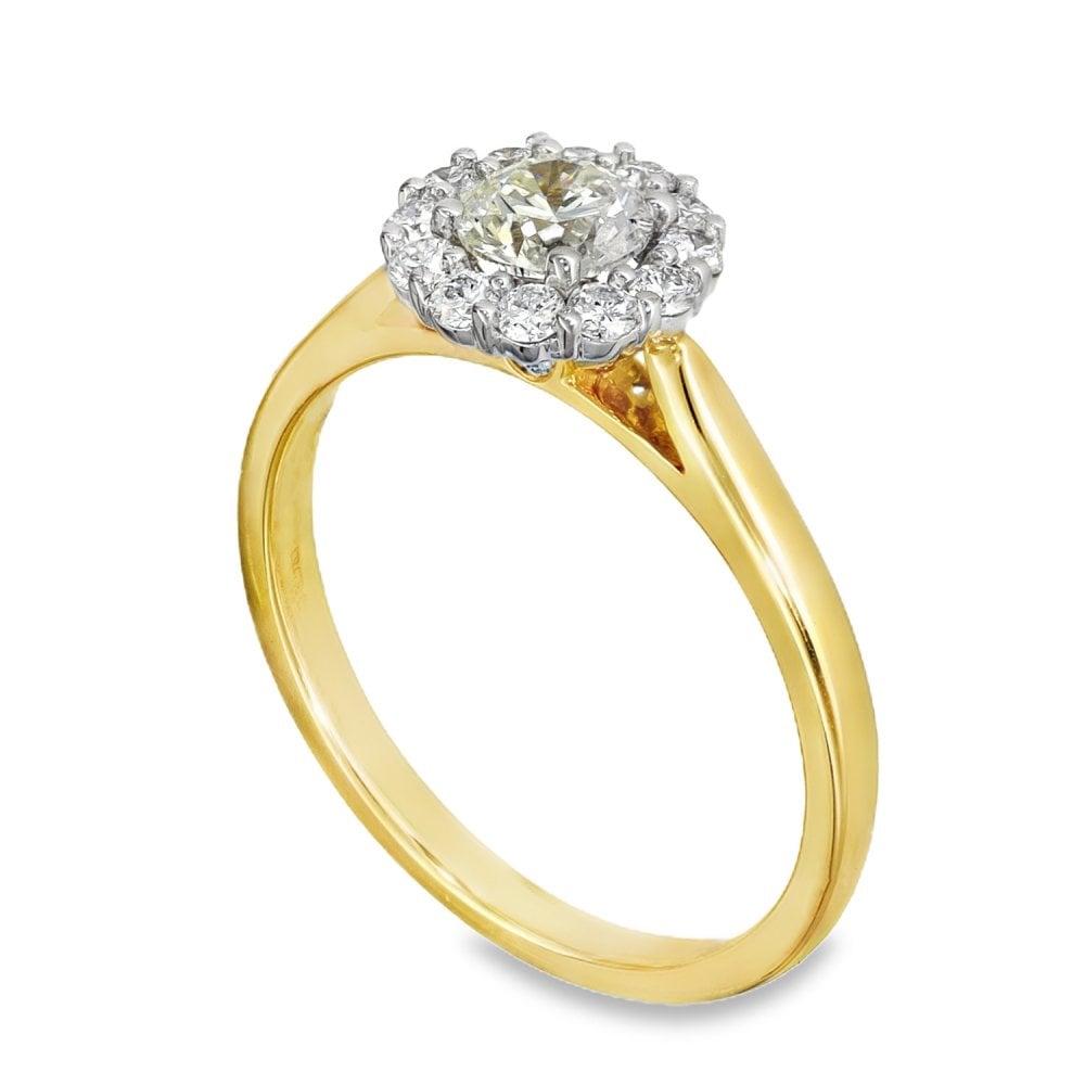 18ct Yellow Gold Diamond Cluster Ring - Size M½ - 0.80ct