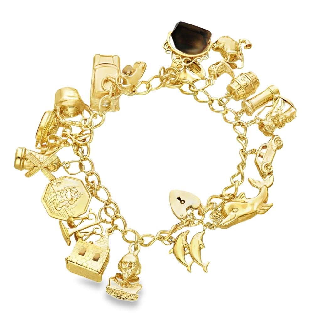 9ct Yellow Gold Charm Bracelet - 7" - 55.8g