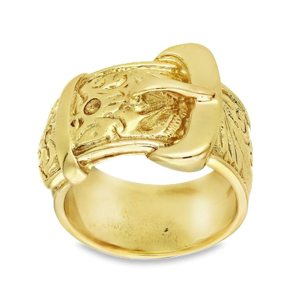 9ct Yellow Gold Buckle Ring - Size W - 12mm