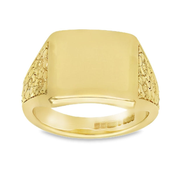 9ct Yellow Gold Square Signet Ring - Size V - 14.3g