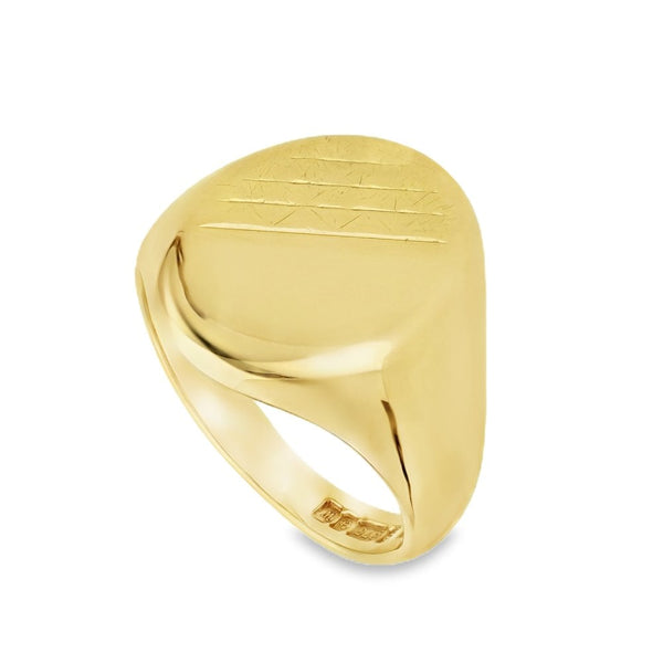 9ct Yellow Gold Oval Signet Ring - Size S -19mm
