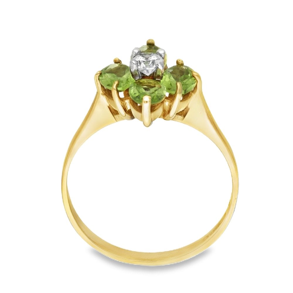 9ct Yellow Gold Peridot & Cubic Zirconia Flower Ring - Size P