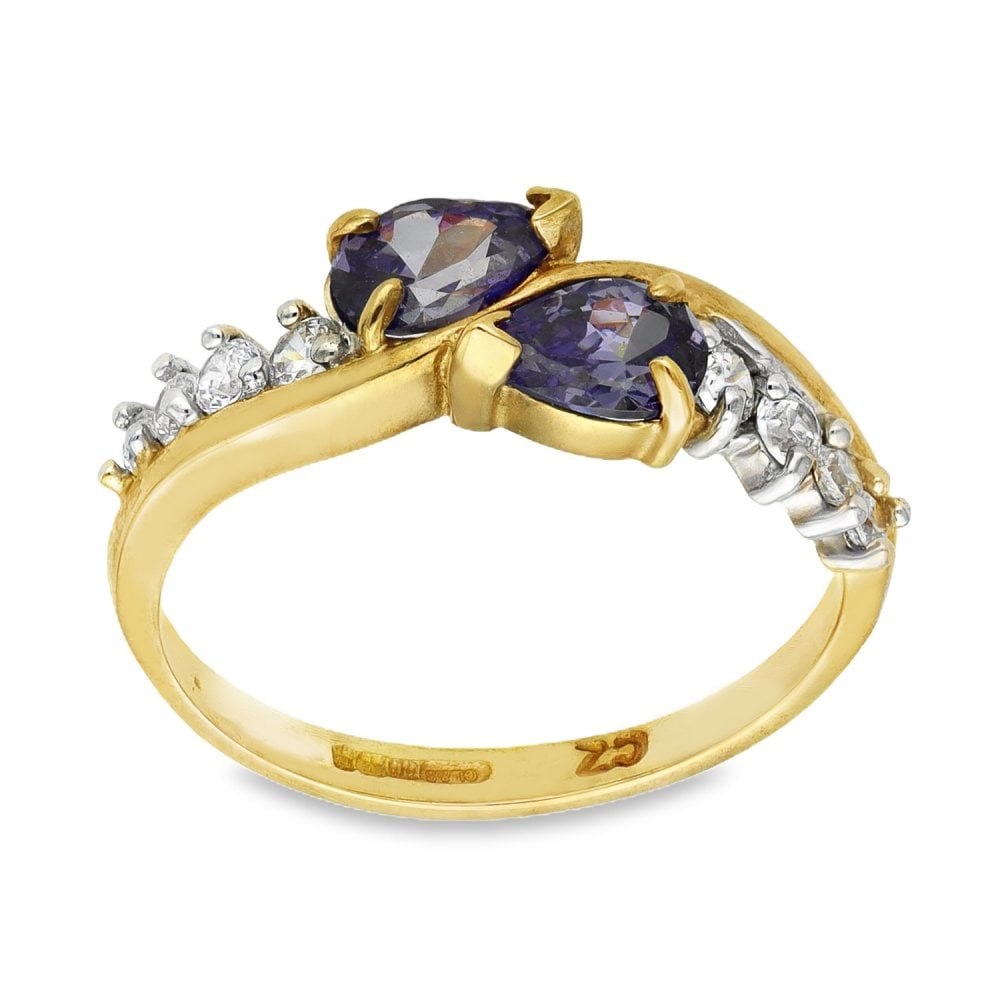 9ct Yellow Gold Pear-Cut Tanzanite & Cubic Zirconia Dress Ring