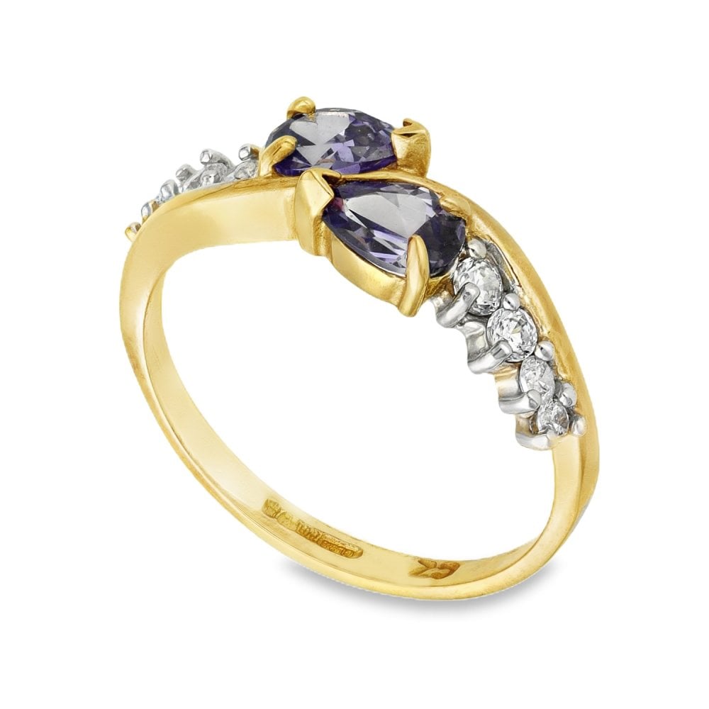 9ct Yellow Gold Pear-Cut Tanzanite & Cubic Zirconia Dress Ring