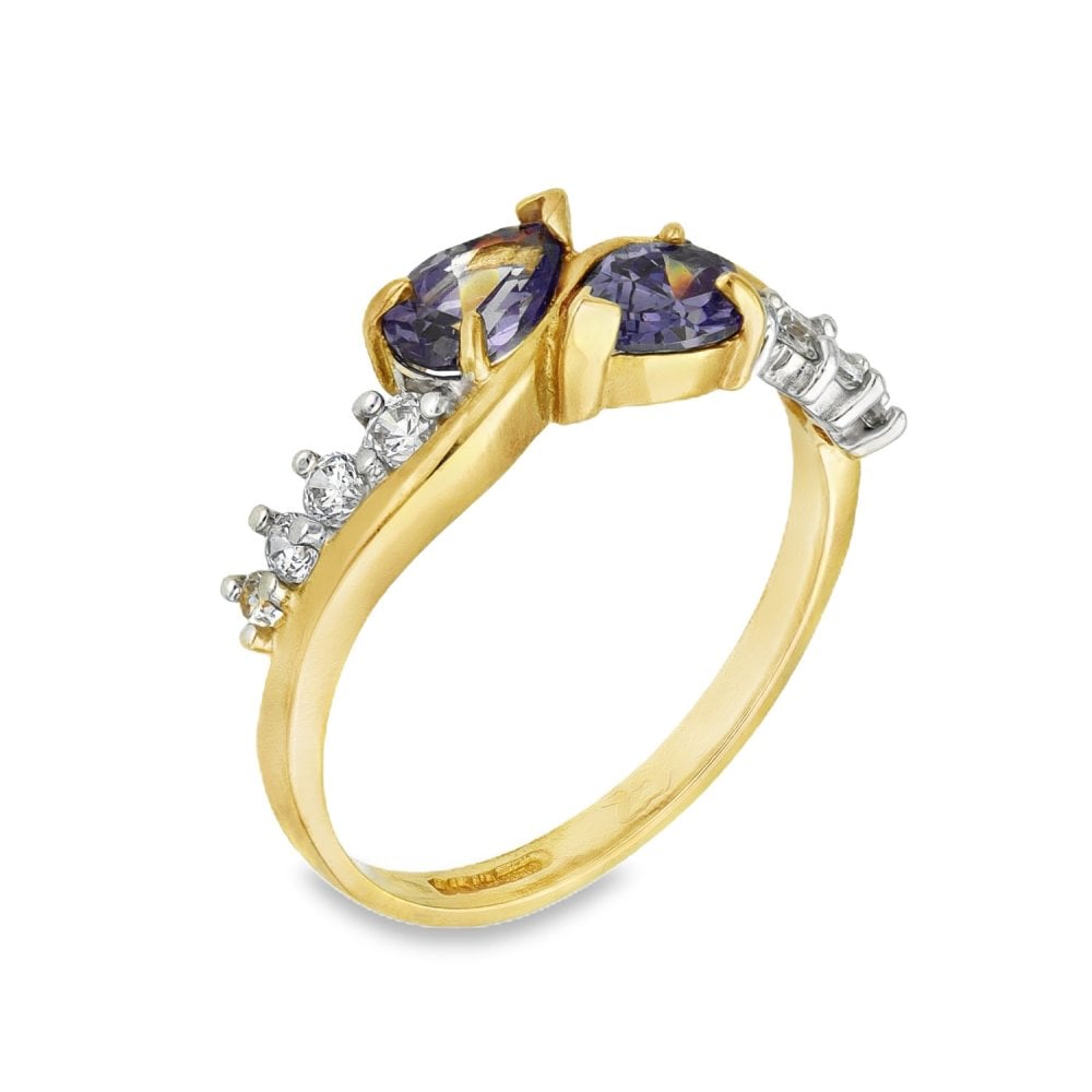 9ct Yellow Gold Pear-Cut Tanzanite & Cubic Zirconia Dress Ring