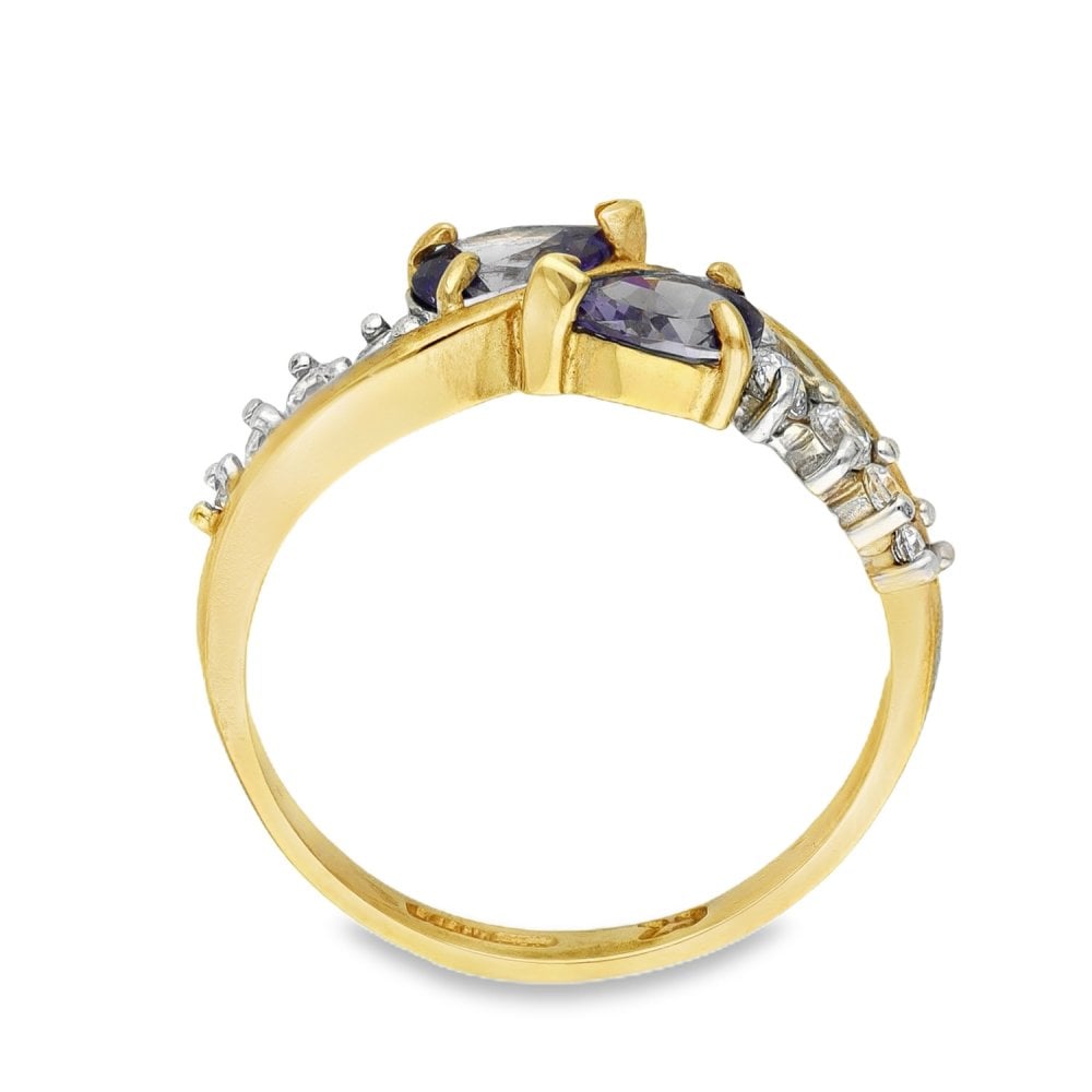 9ct Yellow Gold Pear-Cut Tanzanite & Cubic Zirconia Dress Ring