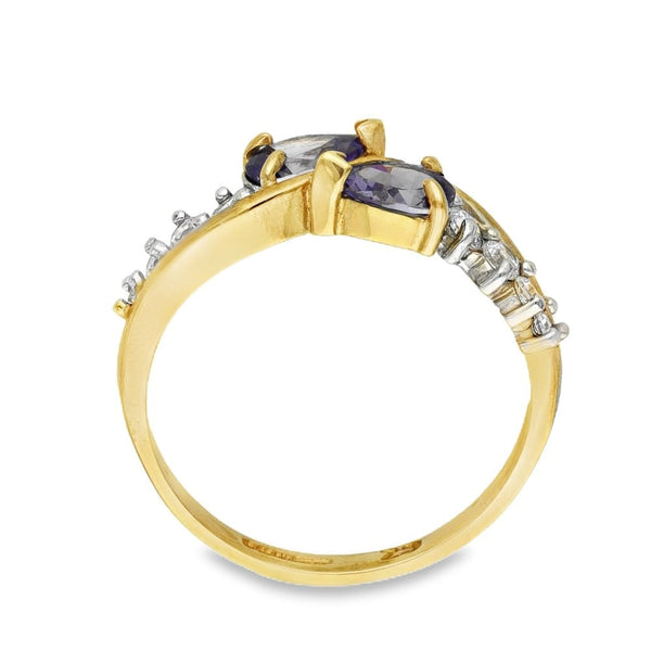 9ct Yellow Gold Pear-Cut Tanzanite & Cubic Zirconia Dress Ring