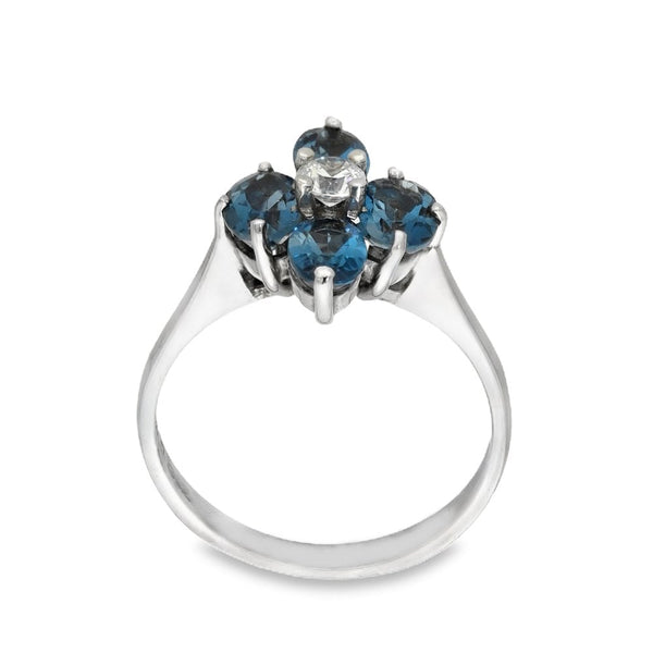 9ct White Gold Blue Topaz & Cubic Zirconia Flower Dress Ring