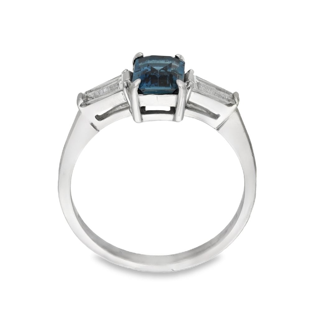 9ct White Gold Blue Topaz & Cubic Zirconia Trilogy Ring - 7mm