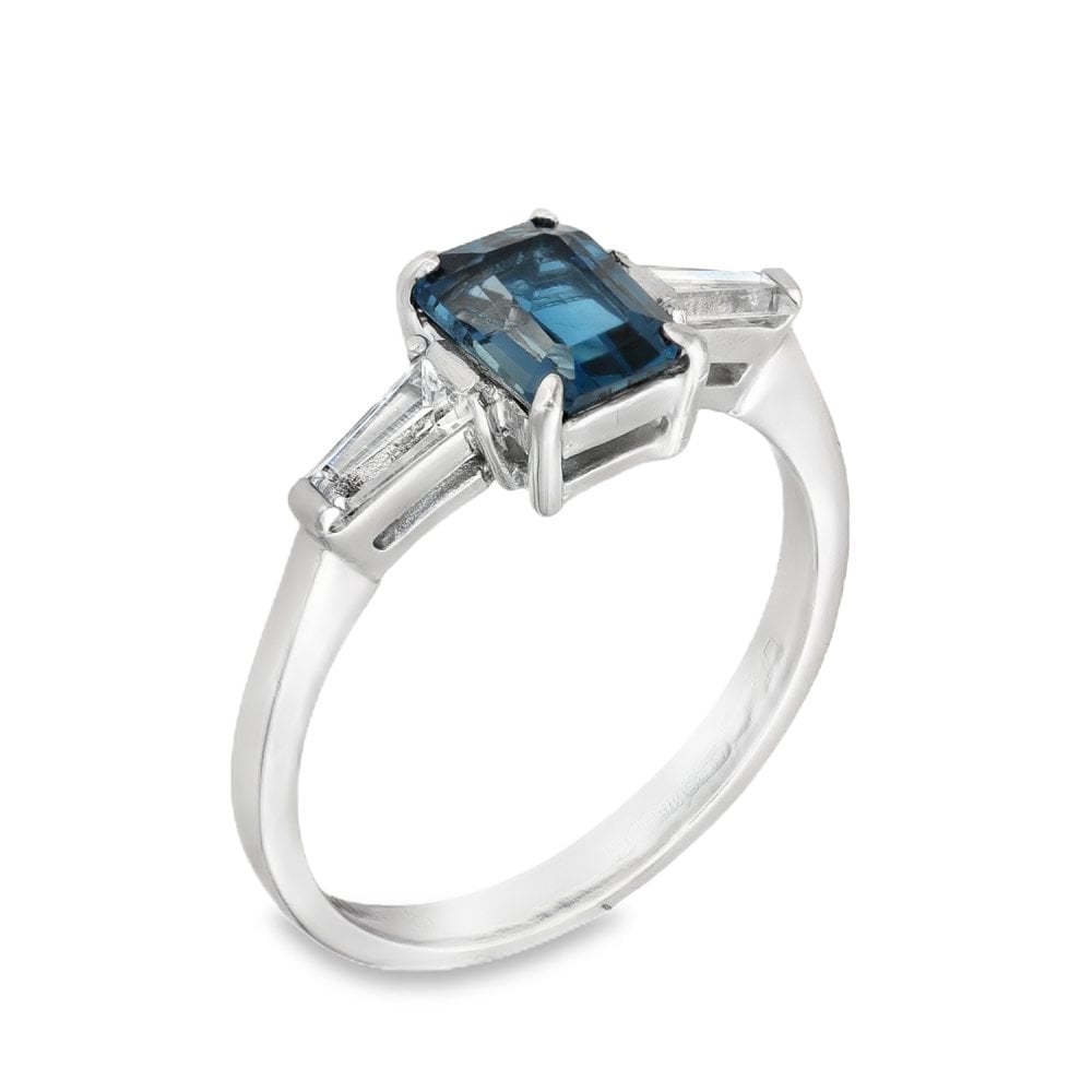 9ct White Gold Blue Topaz & Cubic Zirconia Trilogy Ring - 7mm