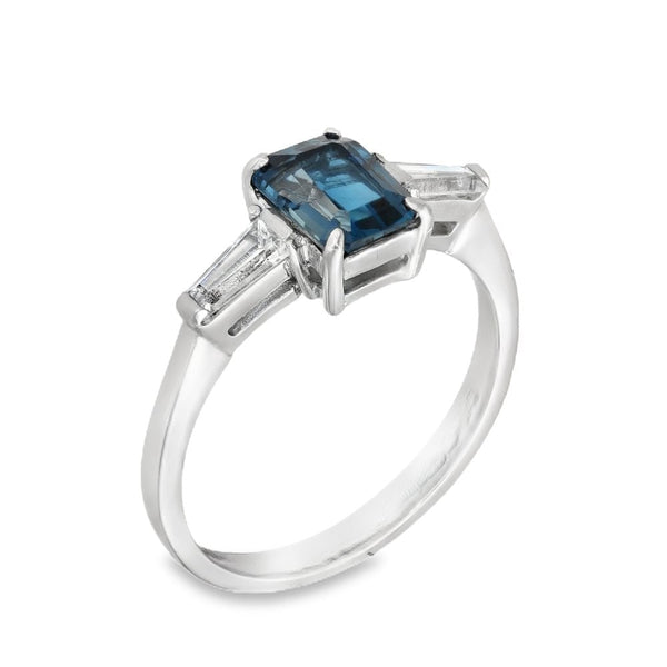 9ct White Gold Blue Topaz & Cubic Zirconia Trilogy Ring - 7mm