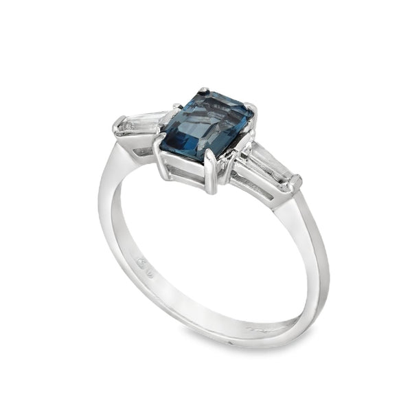9ct White Gold Blue Topaz & Cubic Zirconia Trilogy Ring - 7mm