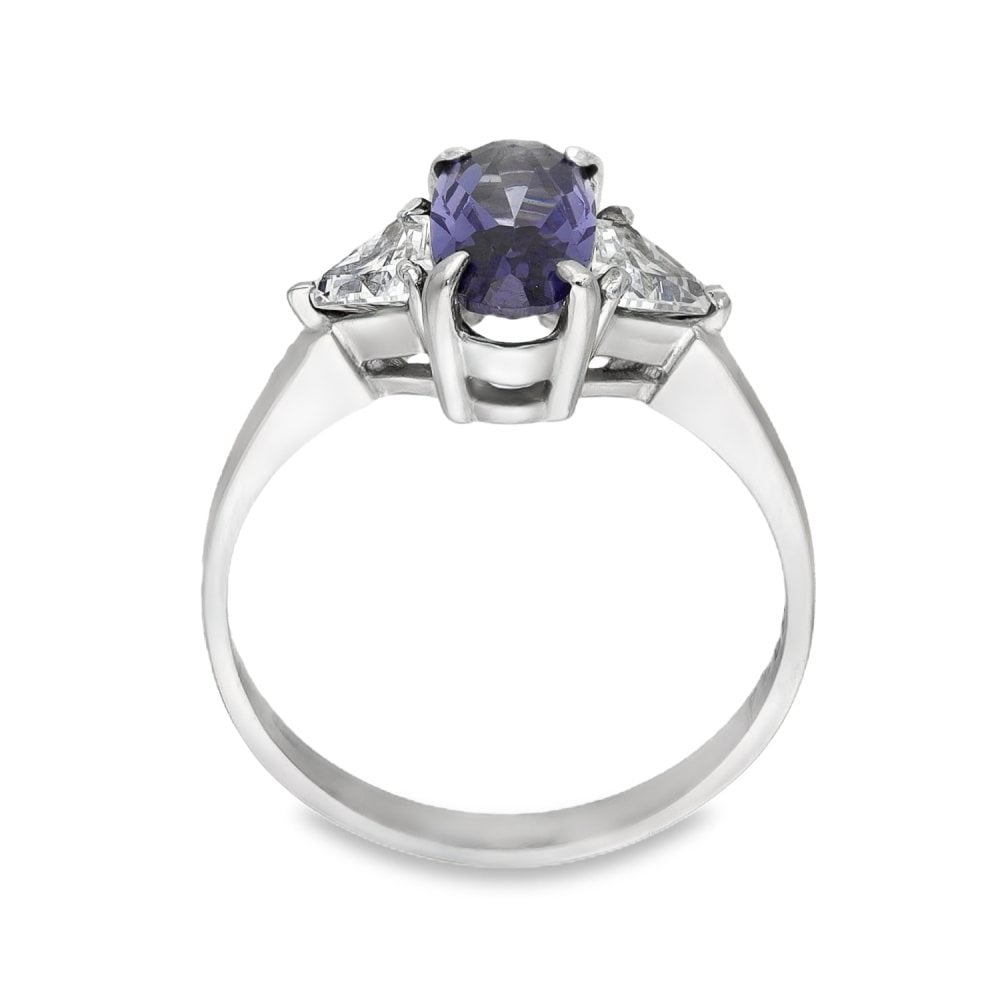 9ct White Gold Oval Blue & Clear CZ Trilogy Ring - Size L½ -2.6g